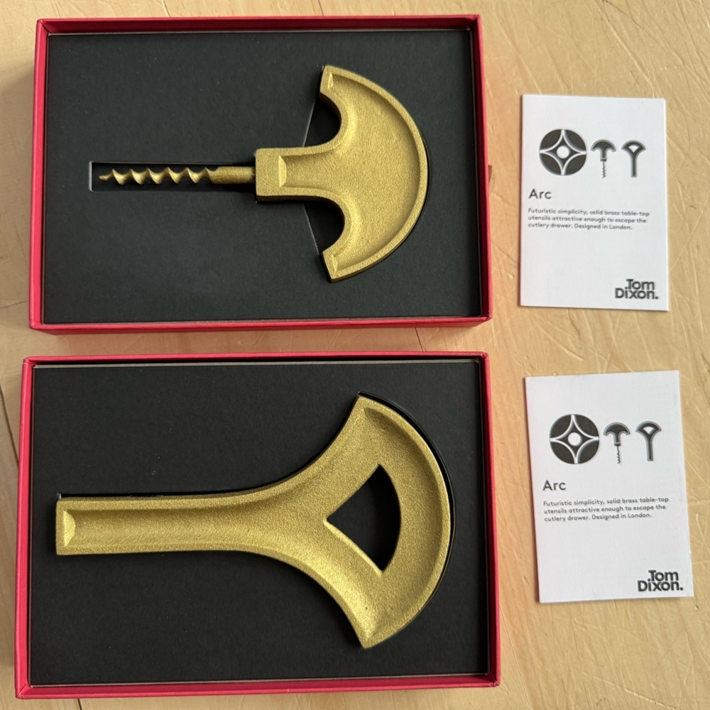 New Tom Dixon Arc Brass Cork Screw and Bottle Opener